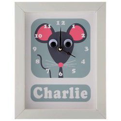 Stripey Cats Personalised Minty Mouse Framed Clock, 23 x 18cm Blue